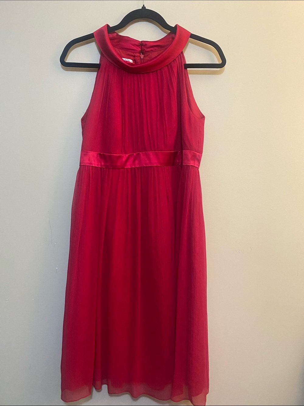 Maggy London Red Sleeveless Midi Dress with Satin Waist